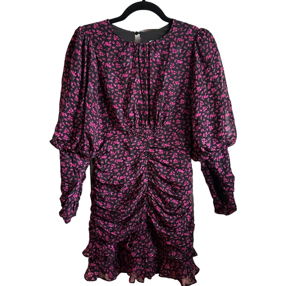ASTR the Label Floral Ruched Dress Magenta Pink Ruffle Party Cocktail S NEW $128